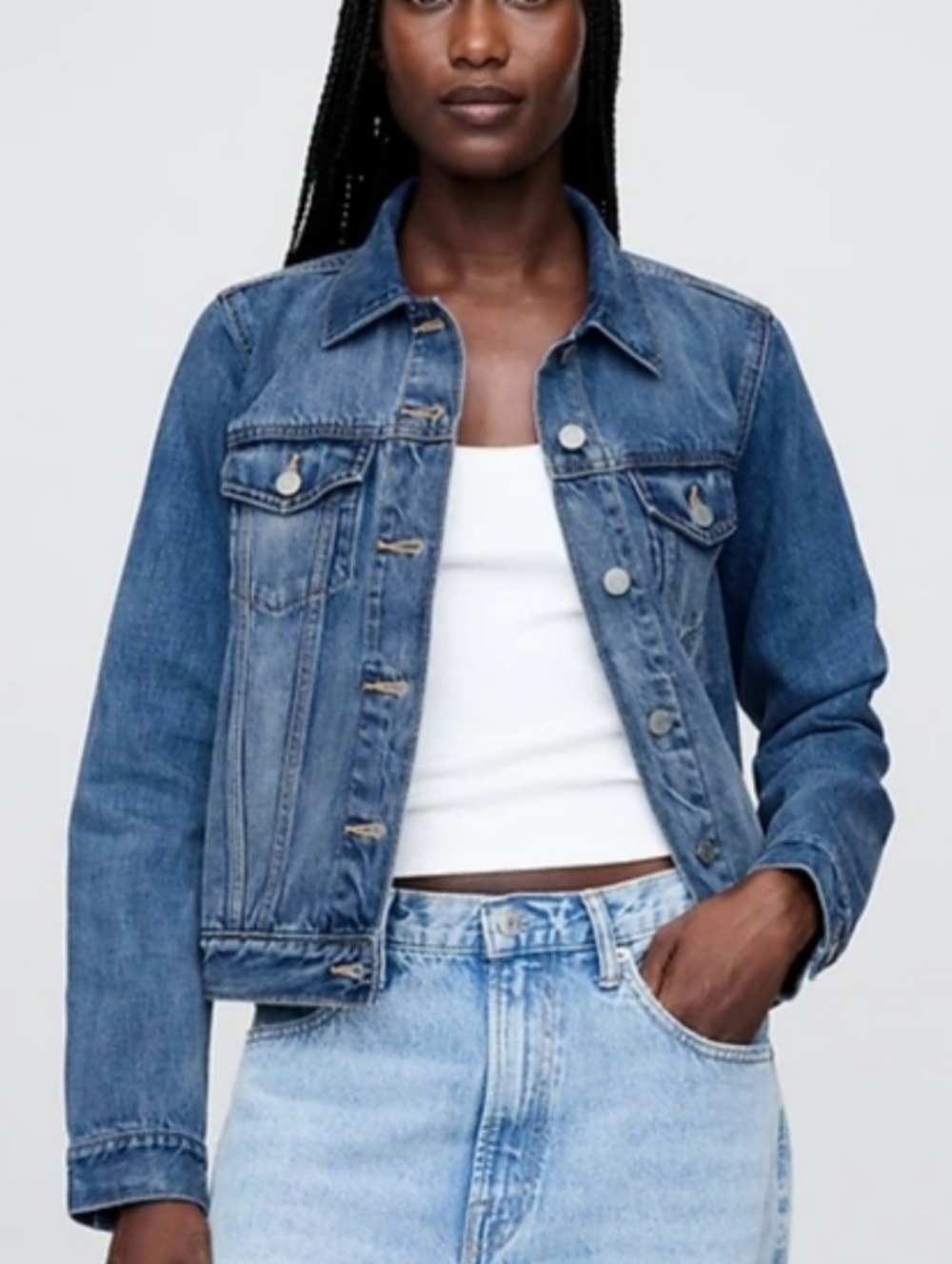Gap Icon Denim Jacket Blue S Classic Trucker Cropped Minimalist Capsule